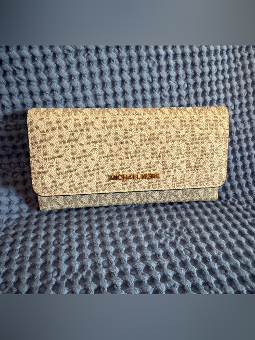 Michael Kors Cream Logo-Print Continental Wallet with Gold Hardware